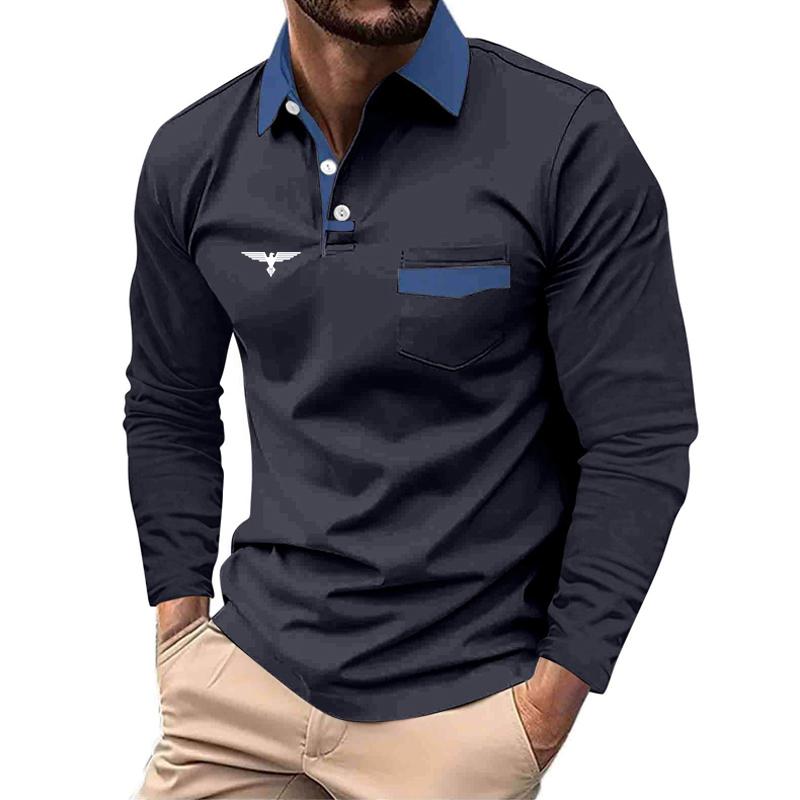 Solid Color Simple  Elegant Comfortable Men's Long Sleeved T-shirt  New Spring and Autumn Long Sleeved Lapel Button Polo Shirt