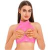 Womens O Ring Halter Crop Top Open Cup Underwire Bra Rivet Detail Wet Look Clubwear