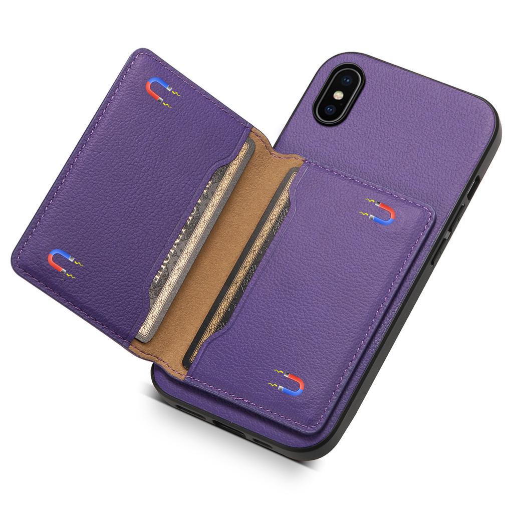 Pro iPhone X/XS Pouzdro Slot na karty Textura telete PU+ PC+TPU Kryt na telefon se stojánkem