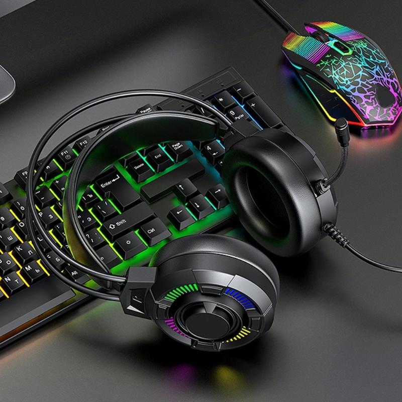 Led Illuminated Headset with 7.1Channel Surround Sound Adjustable Noise Reduction Mic for Gaming Enthusiasts Comfort Fit