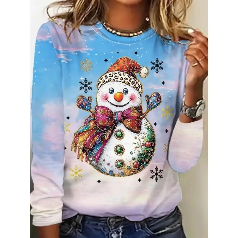 Autumn and Winter Ladies 3D Printed Long Sleeve T-Shirt Fashion Versatile Trend Breathable Casual