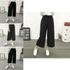 Women Wide Korean Leg High Waist Loose Baggy Casual Striped Crop Pants Trousers