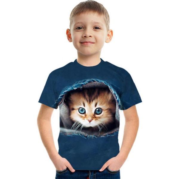 Fashionable Summer Children's Top Creative Colorful Fun Animal 3D Printed T-shirt Boys Comfortable Soft Breathable Short Sleeves T-shirt