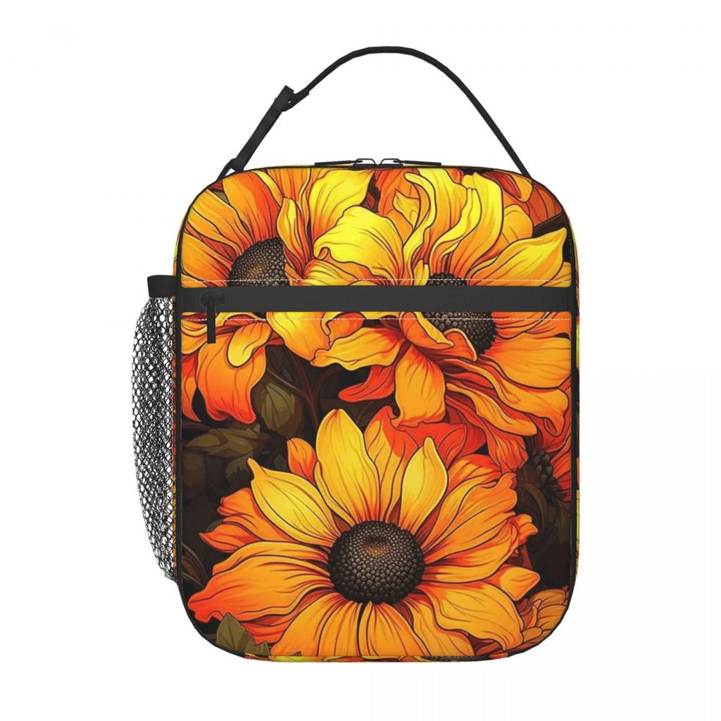 Sunflower Pattern Insulated Lunch Bag for Women Kids Portable Food Boxes Thermal Lunch Box Tote