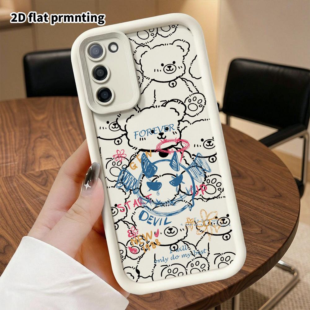 Phone Case: 2D Flat Samsung Galaxy A34 A35 M05 M06 S20 S22 S21 FE Plus 5G Protective Case, Devil Graffiti Bear, Christmas and Halloween Gift