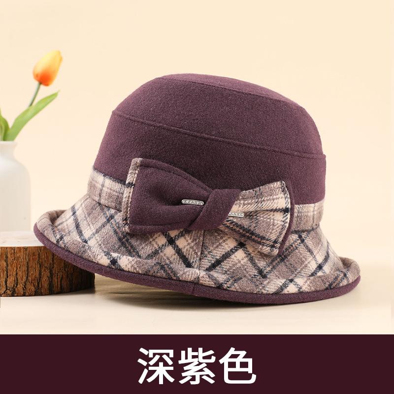 

Autumn and winter new fashion wool basin hat in the elderly elegant temperament hat travel versatile bucket hat show small face one size fits all темно-фіолетовий колір