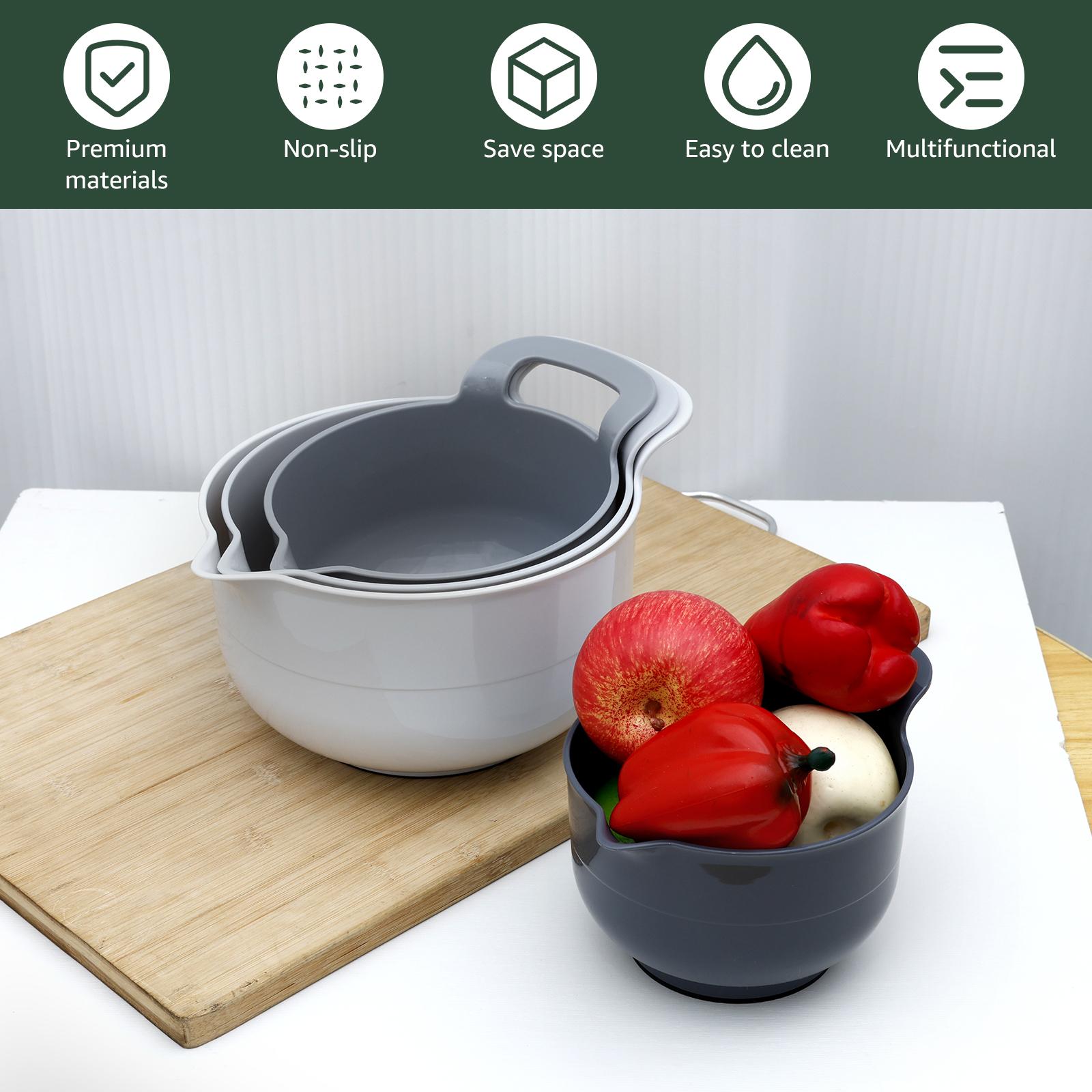 4Pcs Plastic Mixing Bowl Set Reusable Plastic Nesting Mixing Bowl Multifunctional Nesting Container for Kitchen Cooking Baking grigio