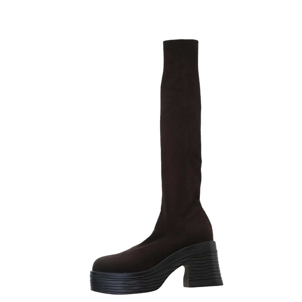 Popular autumn and winter thick-soled knitted boots children's socks long boots elastic over the knee fashion round head medium heel high boots