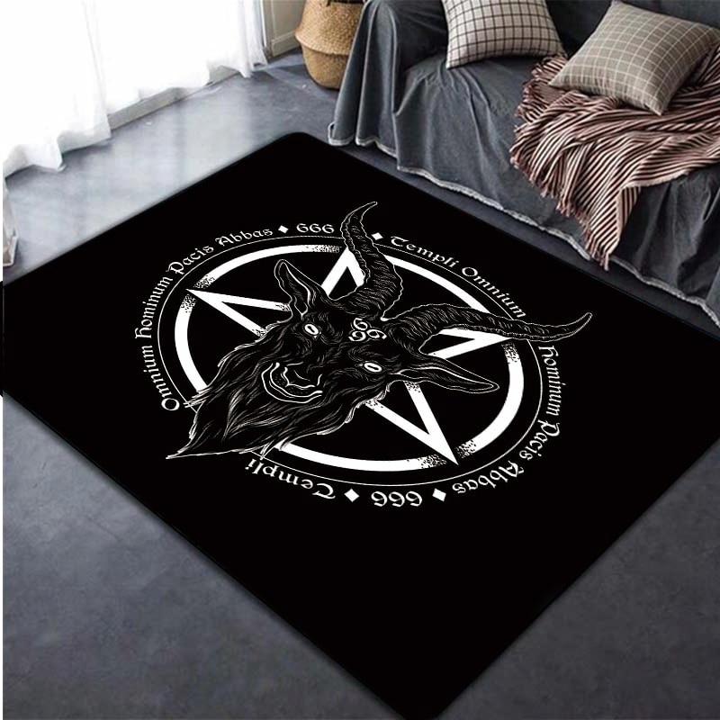 3D-gedruckte Teppiche mit Totenkopf, satanischer Ziege und Dämon, für Schlafzimmer und Büro, weicher, rutschfester, moderner Teppich