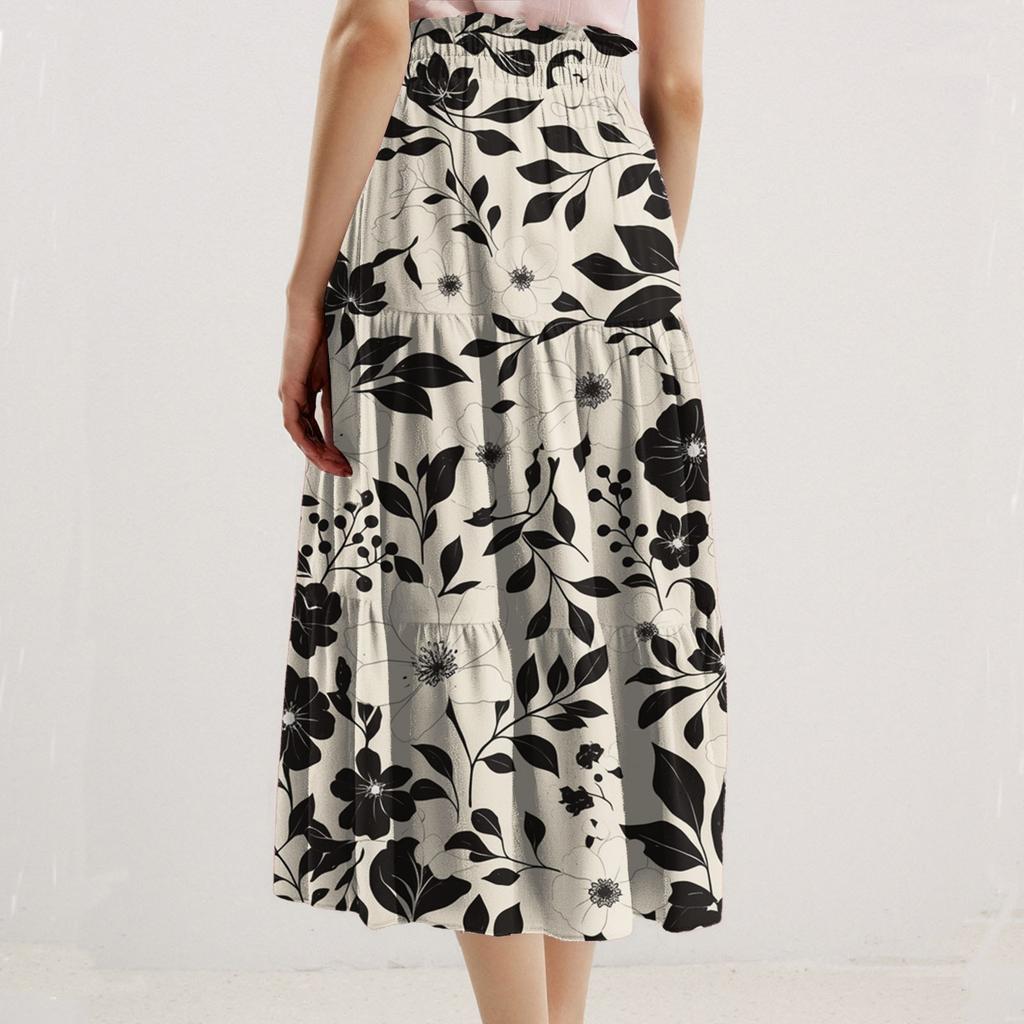 Dámská ležérní a módní květinový tisk elastický pas volná sukně volná sukně