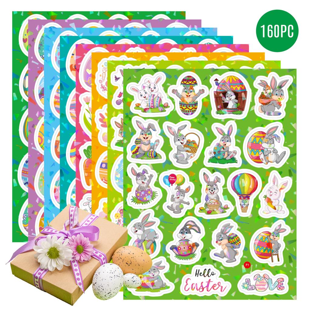 Easter Sticker Holographic Laser Shiny Craft Gift Water Cup Decoration DIY Easter Egg Rabbit Sticker