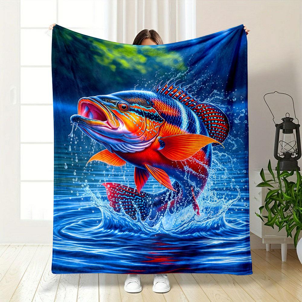 Colorful Jumping Fish Artwork Patterned blanket, flannel, suitable for all seasons, home decor, warm and cozy