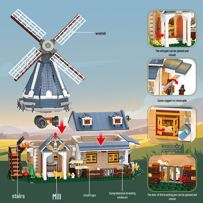Jie Xing 59166 Windmill Ranch Building Block Model - Children's Educational Assembly Toy
