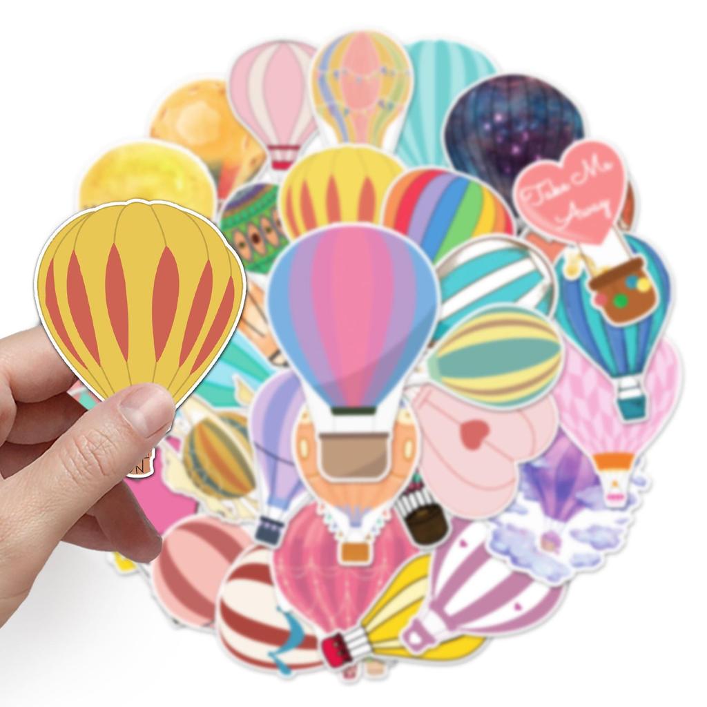 50PCS Hot Air Balloon Stickers for Luggage, Laptop, Car, and Decor