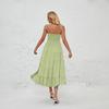 Halter Women Solid Color Summer Sleeveless Dress Knee Length Elegant Casual Pleated Square Neck
