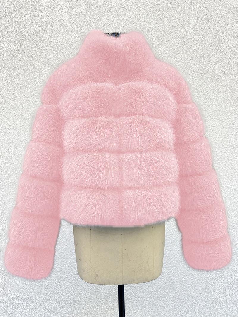 Autumn Winter Stand Collar Faux Fox Fur Coat - Korean Style Casual Warm Fur Outerwear S