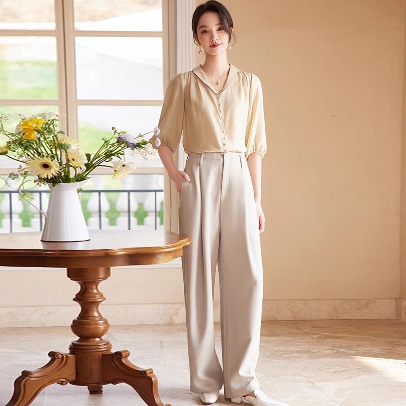 

Women s Summer Chiffon Shirt: Mid-Sleeve, Fresh & Versatile Design Double Extra Large