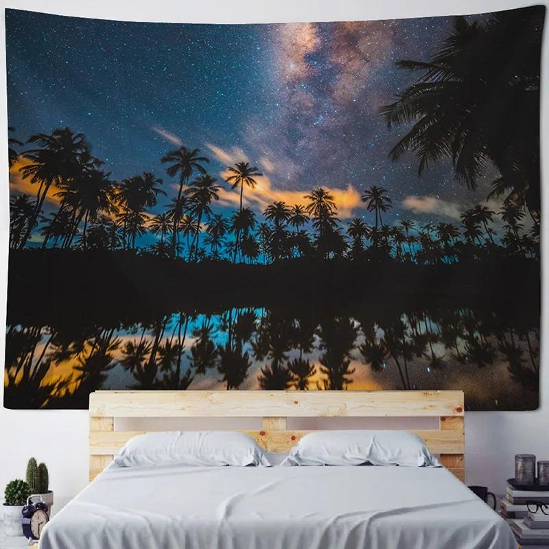 Home Room Art Background Decoration Starry Forest Tapestry Moonlight Night Psychedelic Bohemian Decorative Wall Hanging