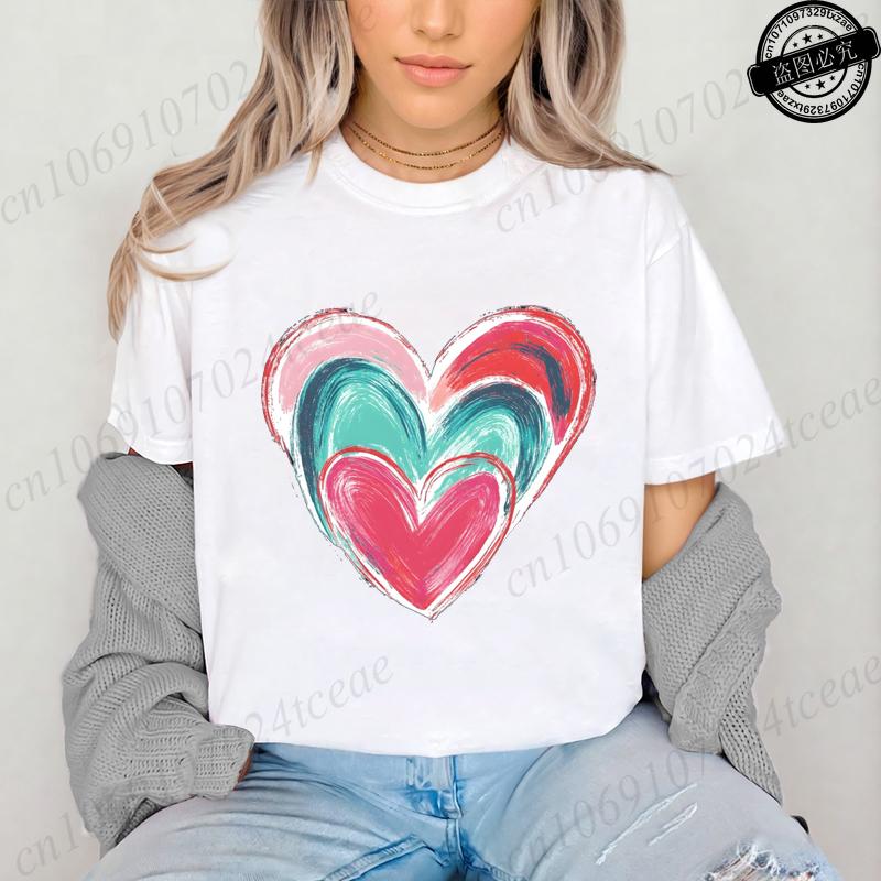 Colorful Heart Printed Womens TShirts Cute Heart TShirts Long Sleeve Womens Tshirts Valentine Day Tee Clothing Long Sleeve