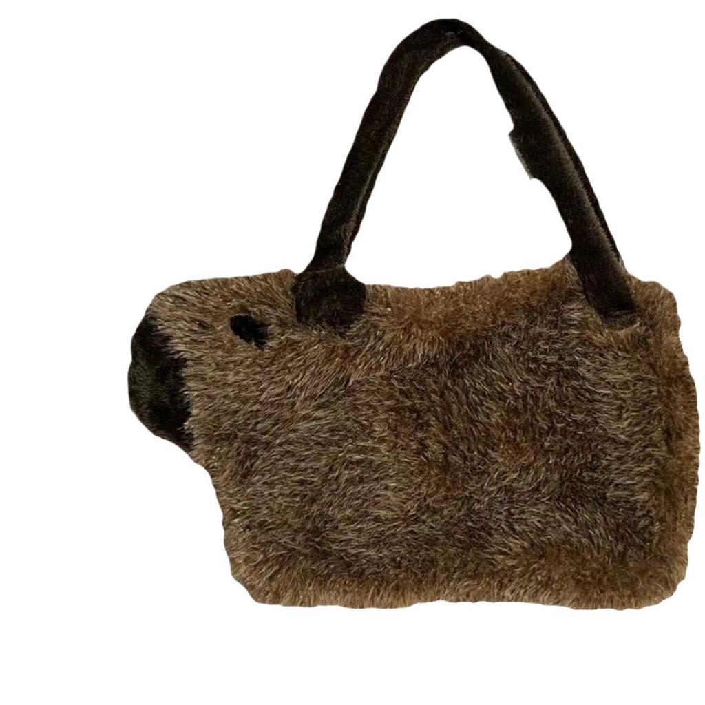 Dolphin Bag Kapibara Bag Shoulder Bag Hair Bag Winter Large-Capacity Women'S Bag Plush Tote Bag