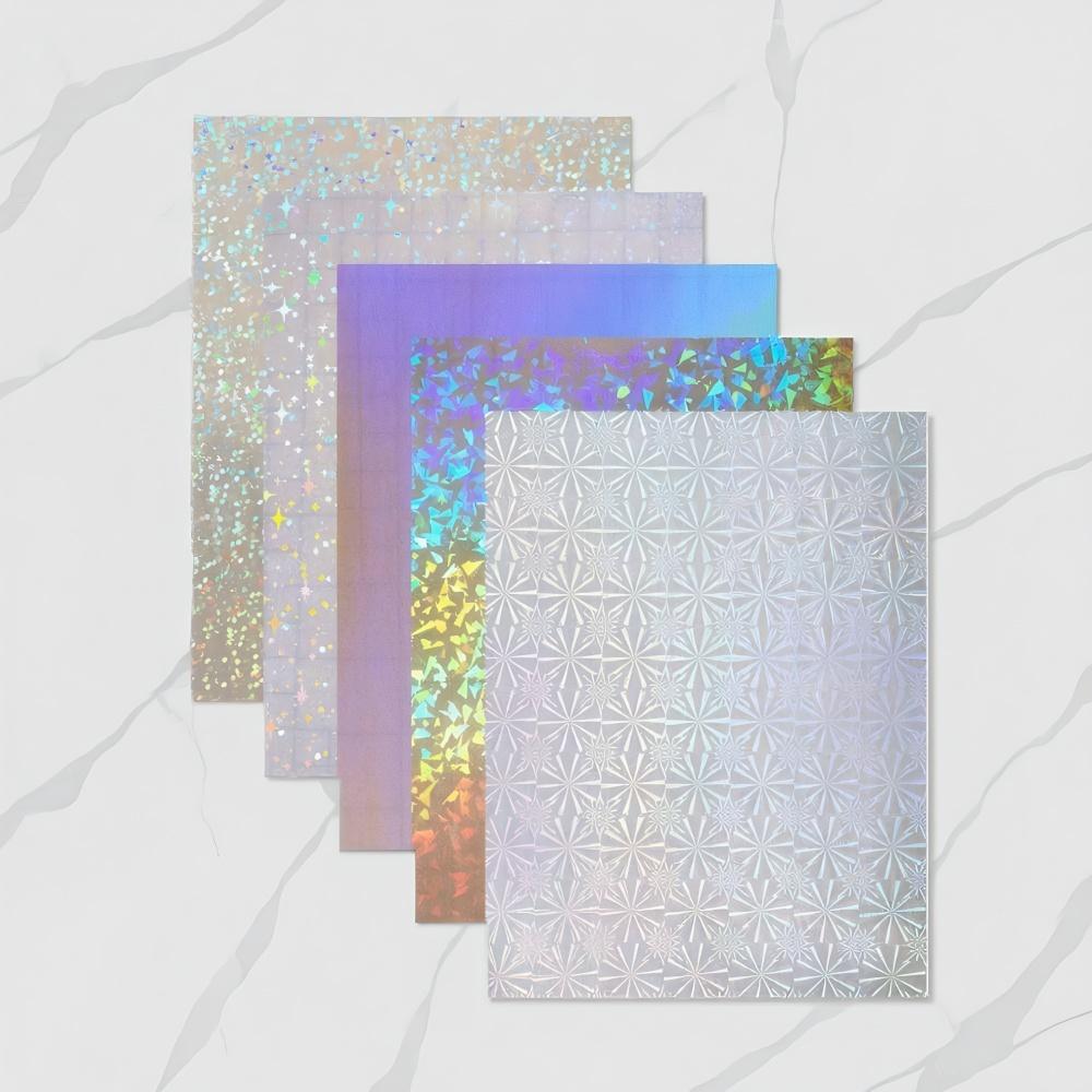 5Pcs A4 Holographic Lamination Film Clear Waterproof Holographic Vinyl Stickers Paper Transparent Laser Cold Lamination Film