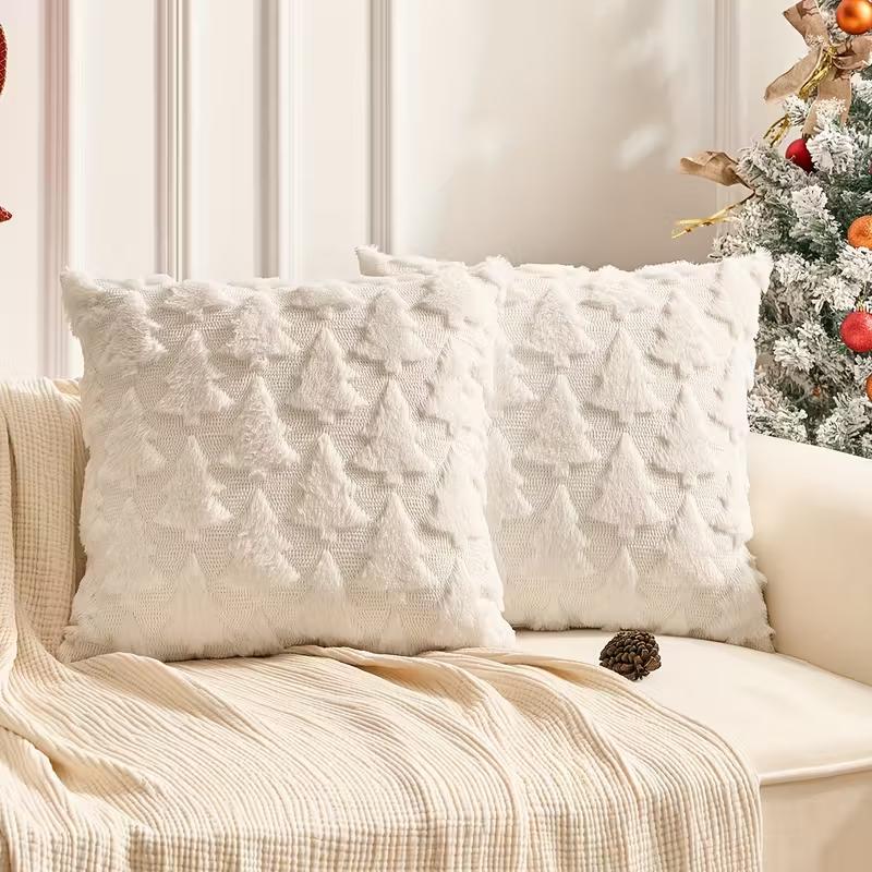 Plush Christmas Pillow Cover Embroidered Decorative Cushion Case Soft Throw Pillowcase for Sofa Living Room No Pillow Core