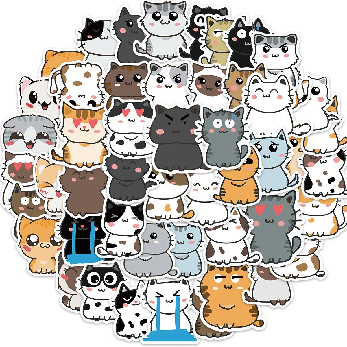 

50 Cute Cat Expression Graffiti Stickers: Waterproof Decals for Suitcase, Guitar, Notebook WES120