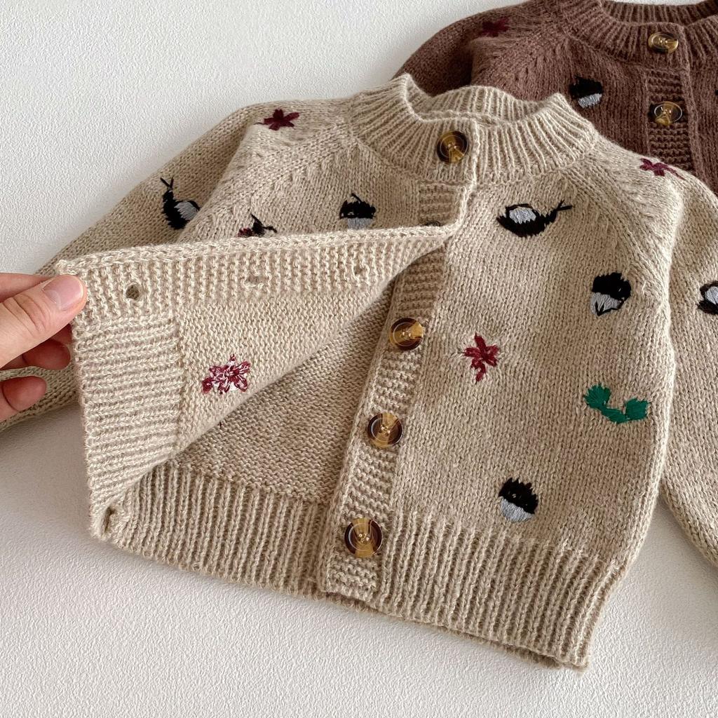 Autumn and winter new baby girl long-sleeved embroidered cardigan baby foreign versatile pine cone jacket top