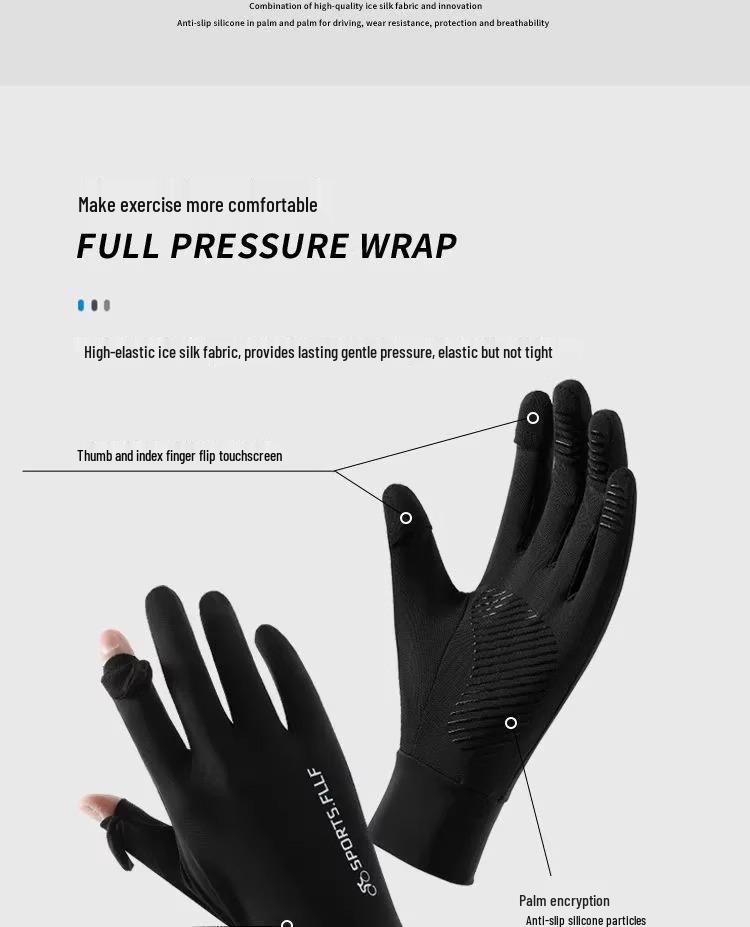 Gants Homme Sans Doigts Protection UV pour Conduite et Cyclisme - Soie Glacée, Style Fin d'Été.