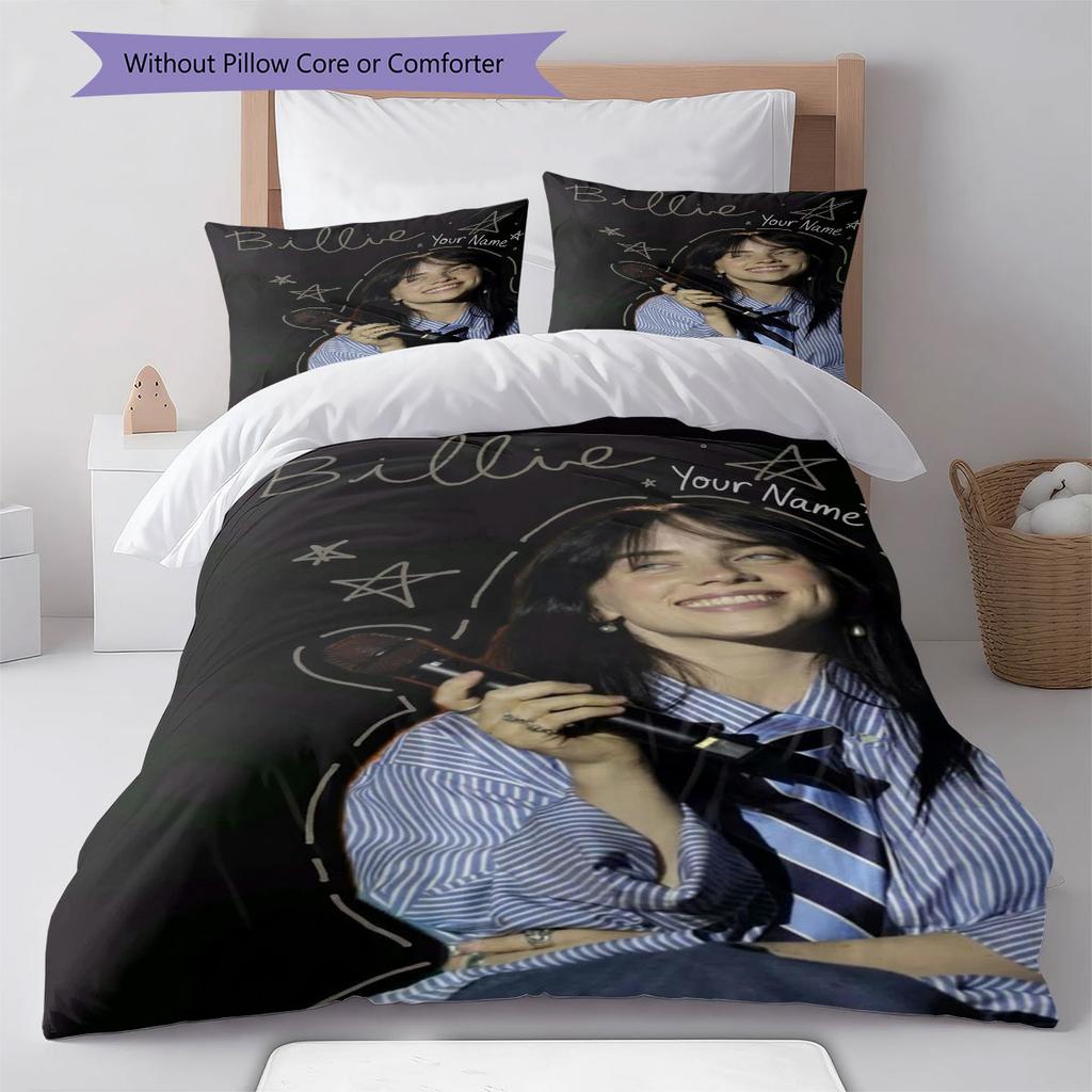 Billie Eilish Custom Name Pattern Bedding,Quilt Set Quilt Cover Pillowcase Home Birthday Gift(1 * Duvet Cover + 2 * Pillowcase, Without Core)