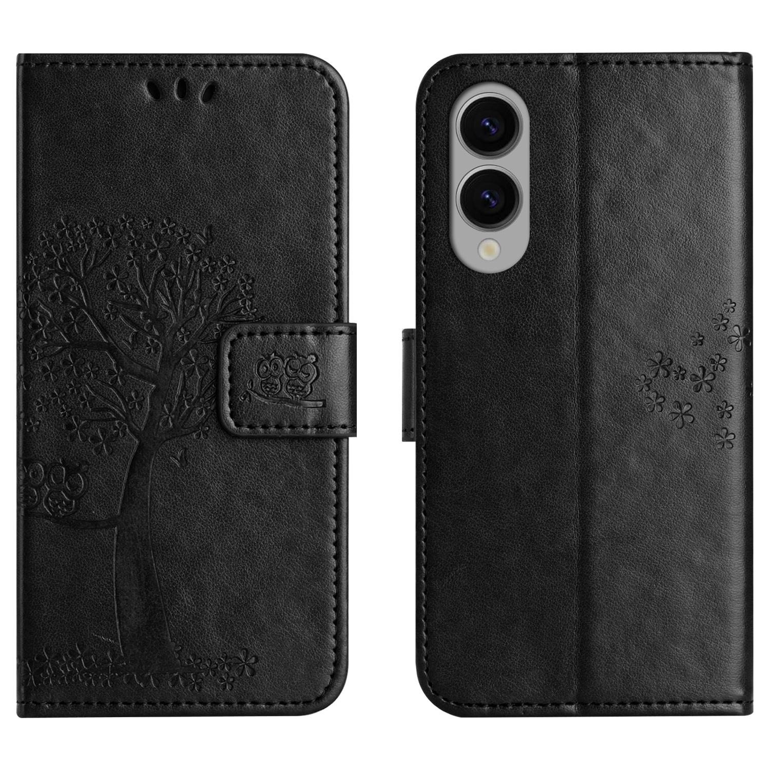 

For Samsung Galaxy S25 Edge Case PU Leather Owl Tree Imprinted Wallet Phone Cover C