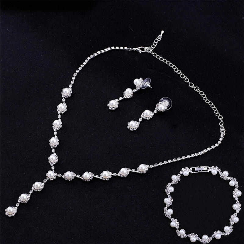 Bride Wedding Jewelry Sets Simple  Necklace Earrings Bracelets Sets