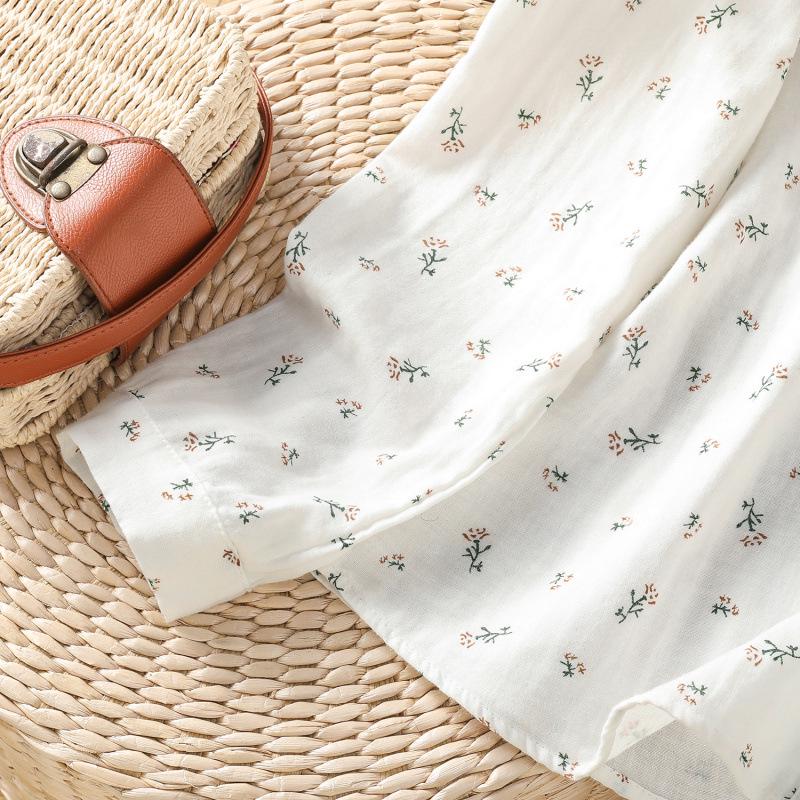 Soft Cotton Floral Print Long Sleeve Shirt with Ruffled Collar