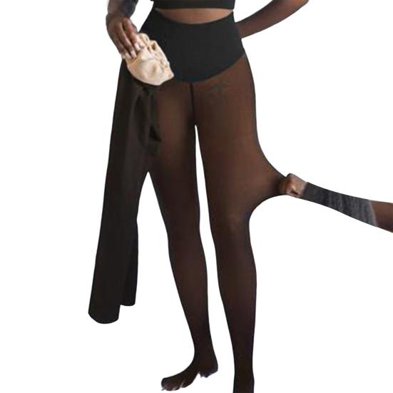 Leggings doublés polaire Femme Hiver Collants thermiques Faux collants couleur peau translucide Leggings pour femme Modelant le corps Sculpture du corps Restez au chaud