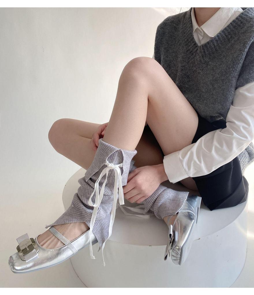 Korean Style Lace-Up Bow Knit Leg Warmers for Girls