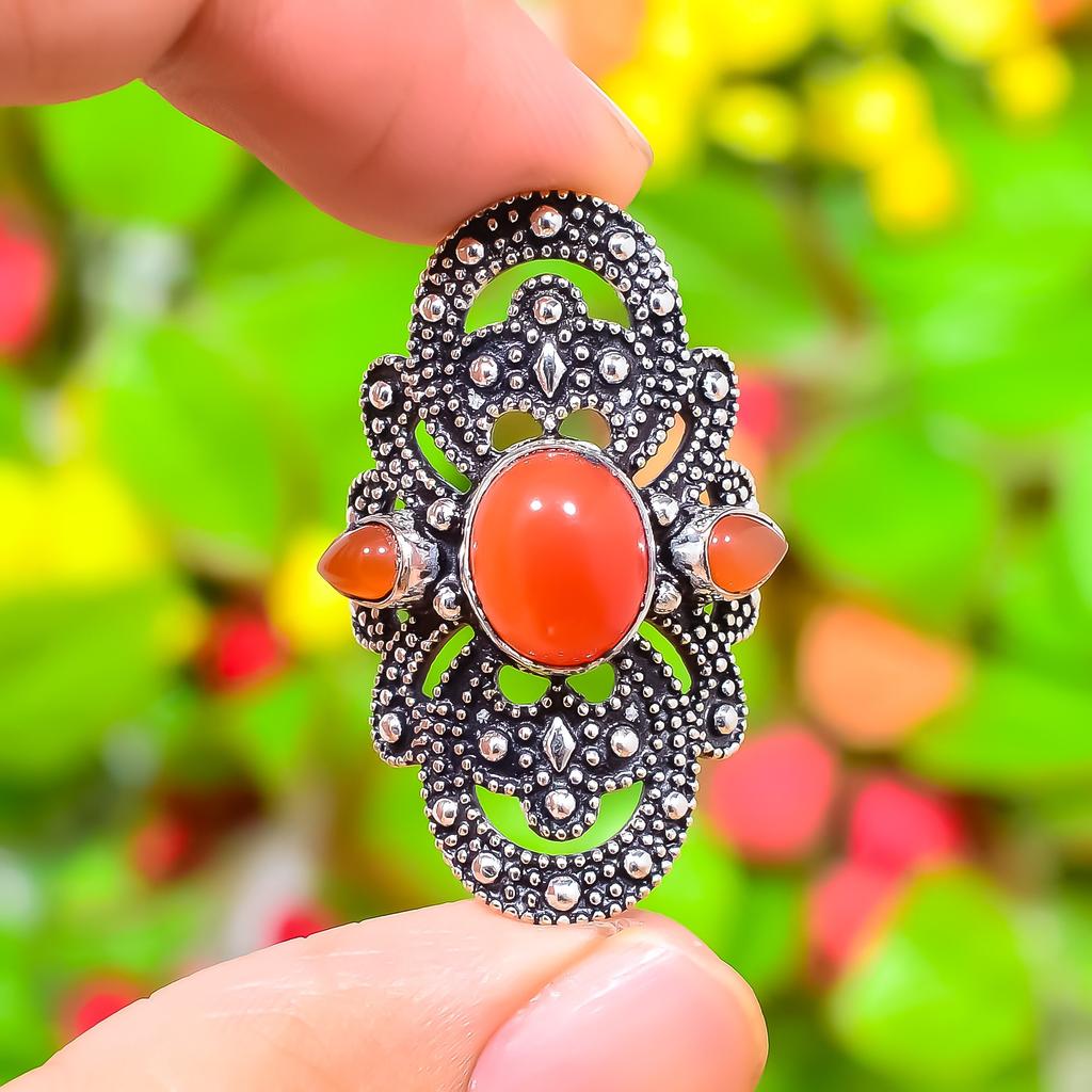 Orange Carnelian Handmade 925 Sterling Silver Jewelry Ring Size 11 Z1H45