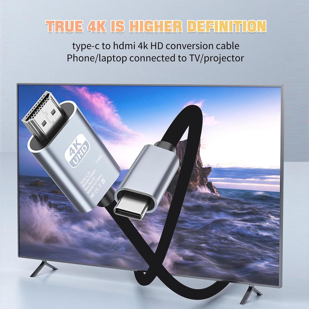 Type C To HDTV Cable USB C To HDTV Cable Adapter 4K60Hz Video Cord for Laptop Monitor TV Supports Conference Room Presentations