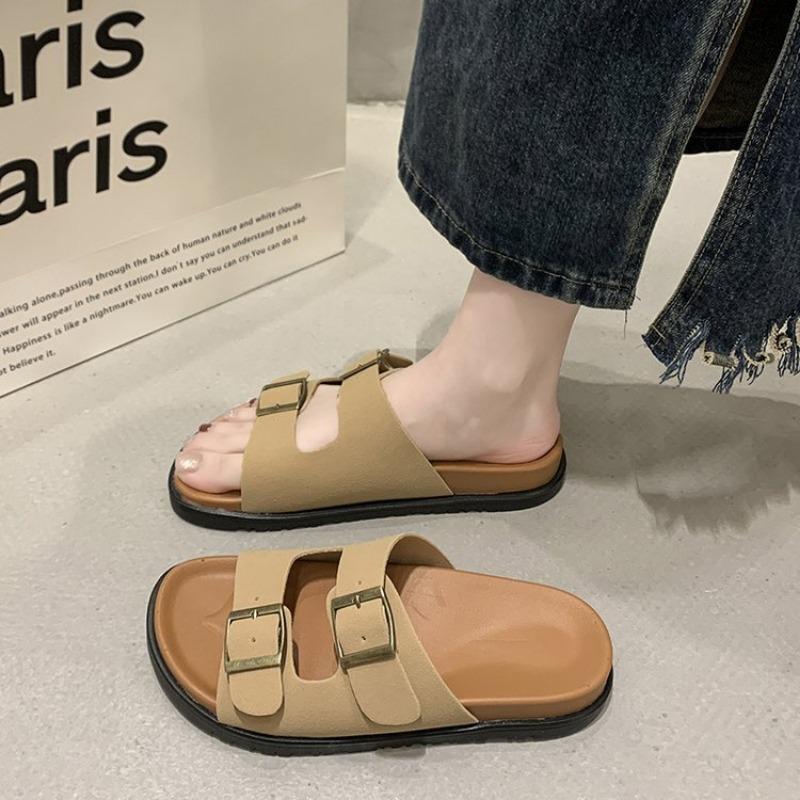 

Large size flat slippers women s summer belt buckle outer wear beach sandals women 42 светло-бежевый