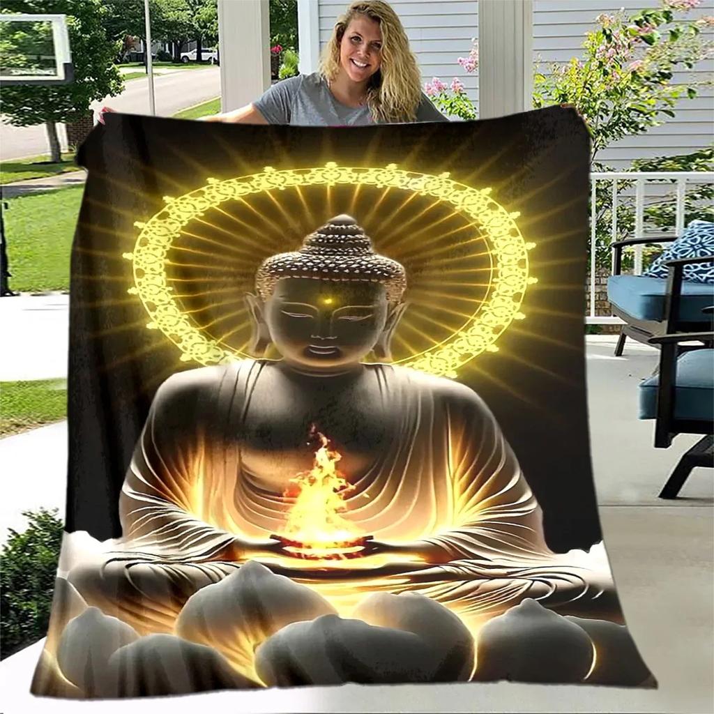 Buddha Sakyamuni Buddhisme Tro Religion Blødt Plys Tæppe, Flanel Tæppe Kastetæppe til Stue Soveværelse Seng Sofa Bed