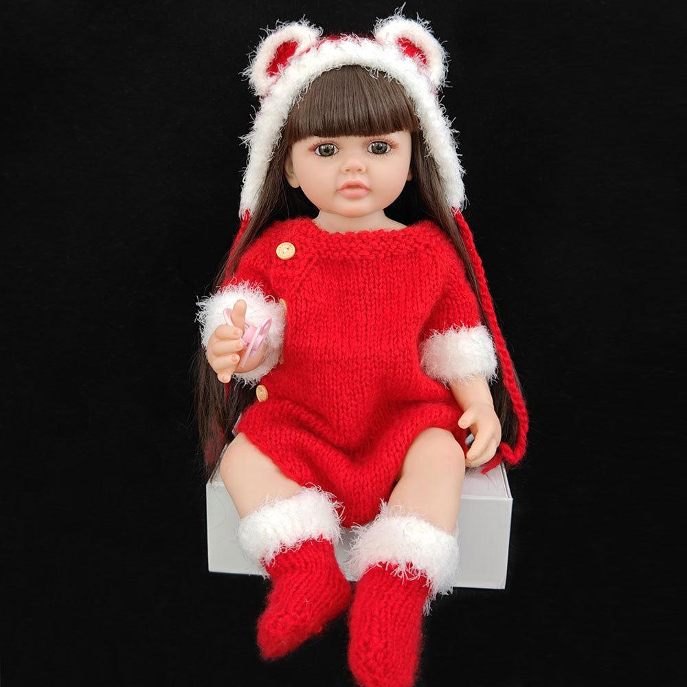 55 cm 22 zoll Lebensechte Reborn Baby Mädchen Puppe Weiche Silikon Lange Braune Haare Realistische Prinzessin Kleinkind Bebe Geburtstag Geschenk