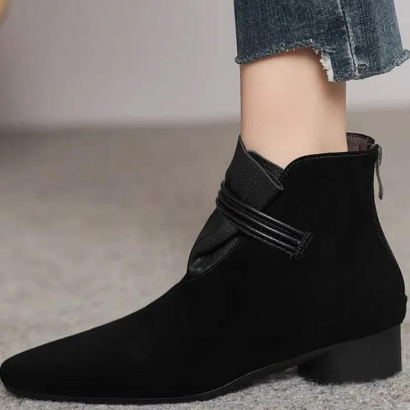 Fashion 2025 High Quality Ladies Shoes Ankle Women's Boots Classics Modern Boots Women Pointed Toe Med Heel Back Zip Shoes Women Zapatos