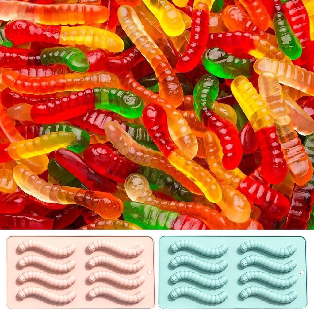 Food-Grade Silicone Gummy Worm Mold Candy Baking Pan Worm Fondant Molds Home Kitchen Supplies, Halloween Christmas Treats
