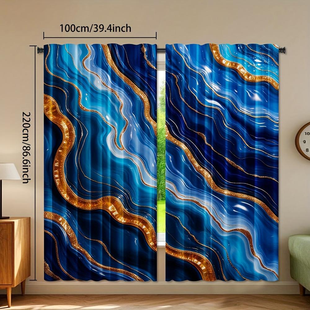 2pcs   Marble Design Polyester Curtains Light Filtering Rod Pocket Drapes for Bedroom Living Room Office Machine Washable All Sea