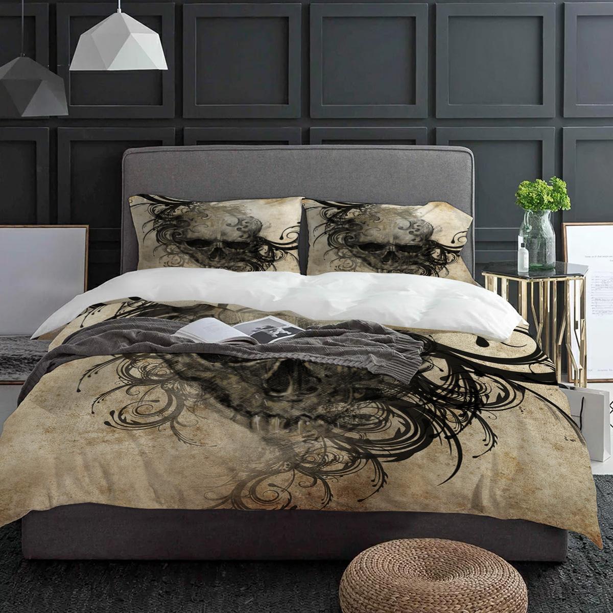 

Tattoo Art Skull Vintage Halloween Bedding Set 3pcs Duvet Cover Pillowcase Kids Adult Quilt Cover Double Bed Set Home Textile EU single(135x200cm)