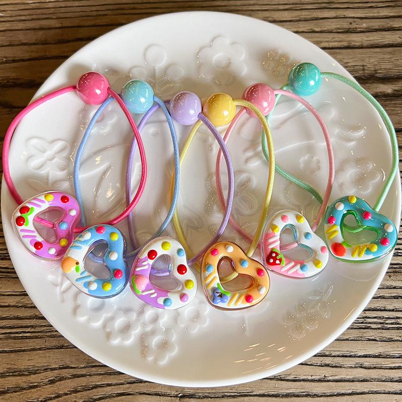 2PCS Color Hand Drawn Graffiti Heart Shape Princess Headwear Kids Elastic Hair Bands Children Hair Ropes Girls Hair Accessories