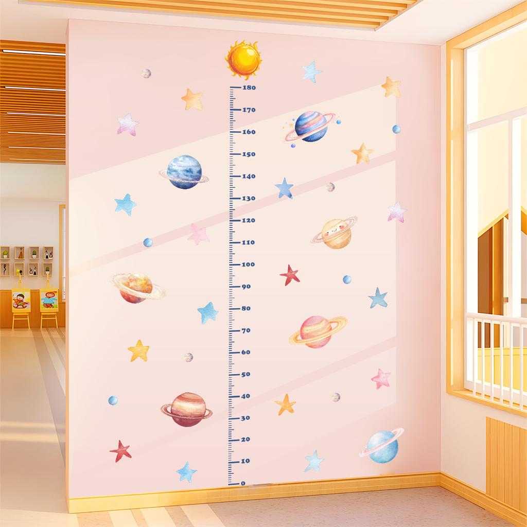Cartoon Space Planet Height Chart Wall Sticker Removable Background Decor for Bedroom Living Room Kids Room