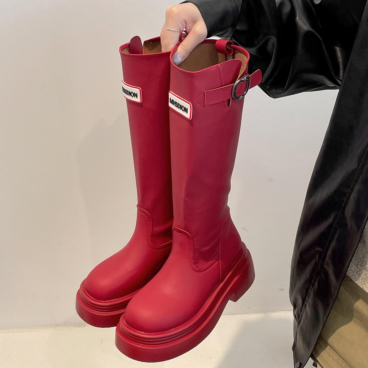 

Retro red premium thick-soled boots women s boots 2025 new autumn with skirt thin knight boots 39 красный