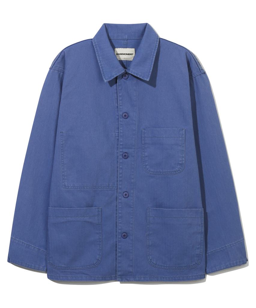 BASEMOMENT Herringbone Washed French Work Jacket Vintage Blue
