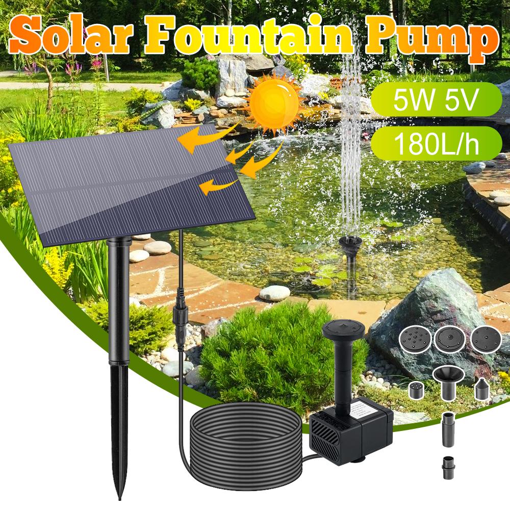 5W 5V Solar Fountain Pump with 8 Nozzles Solar Powered Pump for Bird Bath,Pond,Garden and Other Places 180L/h Kit for Fish Tank