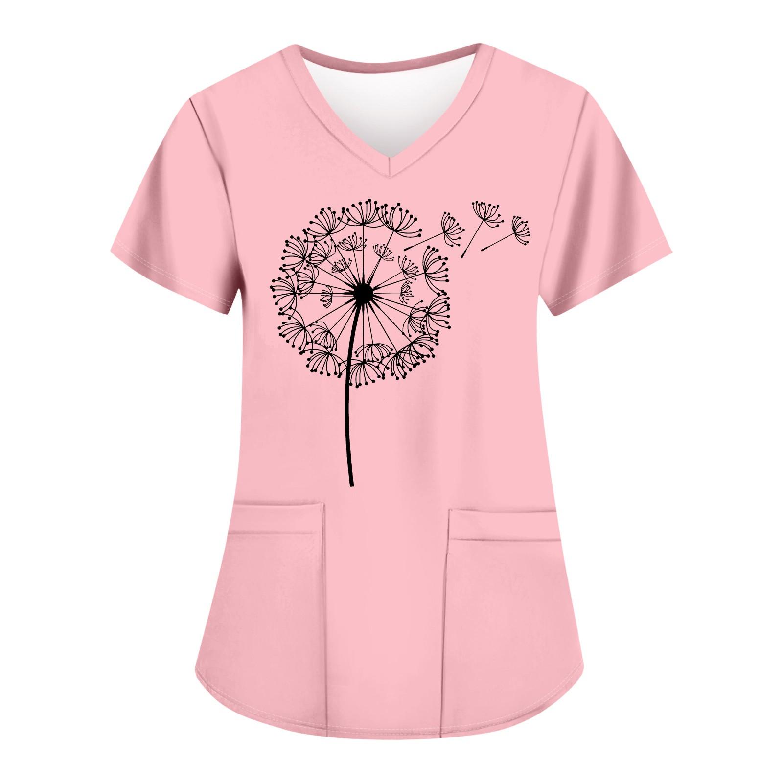 

Жіночі модні робочі футболки з принтом і V-подібним вирізом з короткими рукавами та кишенями XL рожевий